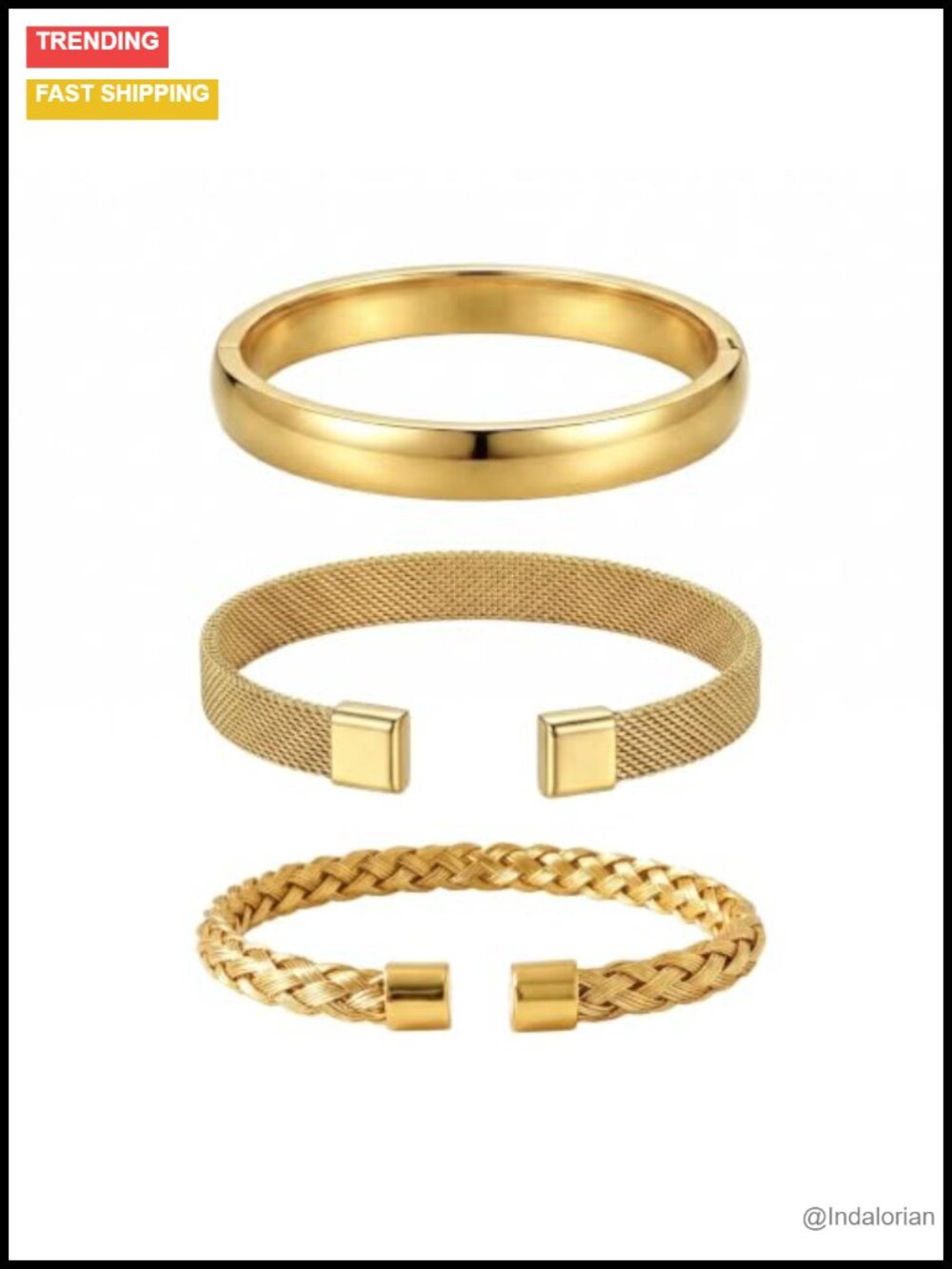 18K Gold Plated Stainless Steel Stackable Cuff Bracelets Set for Women